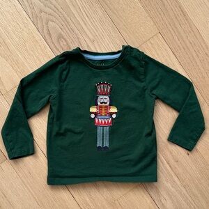 Baby Boden long sleeve green holiday nutcracker tshirt. 12-18 months